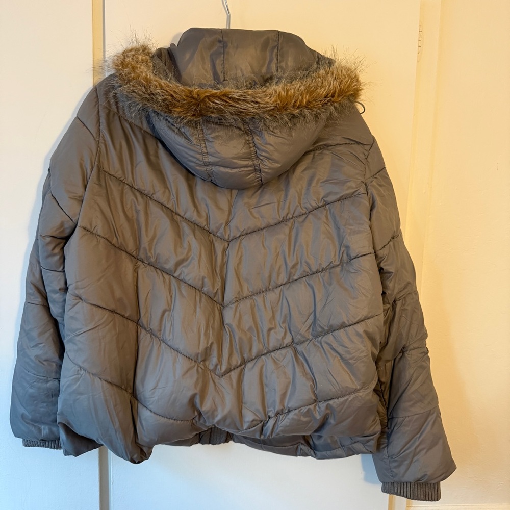 GAP Women's Green Beige  Puffer Jacket with Faux Fur Trim XL - Picture 4 of 6